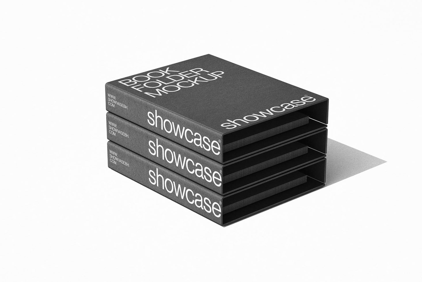 Stack of black book cover mockups with shadow on a white background, suitable for graphic design and branding presentation.